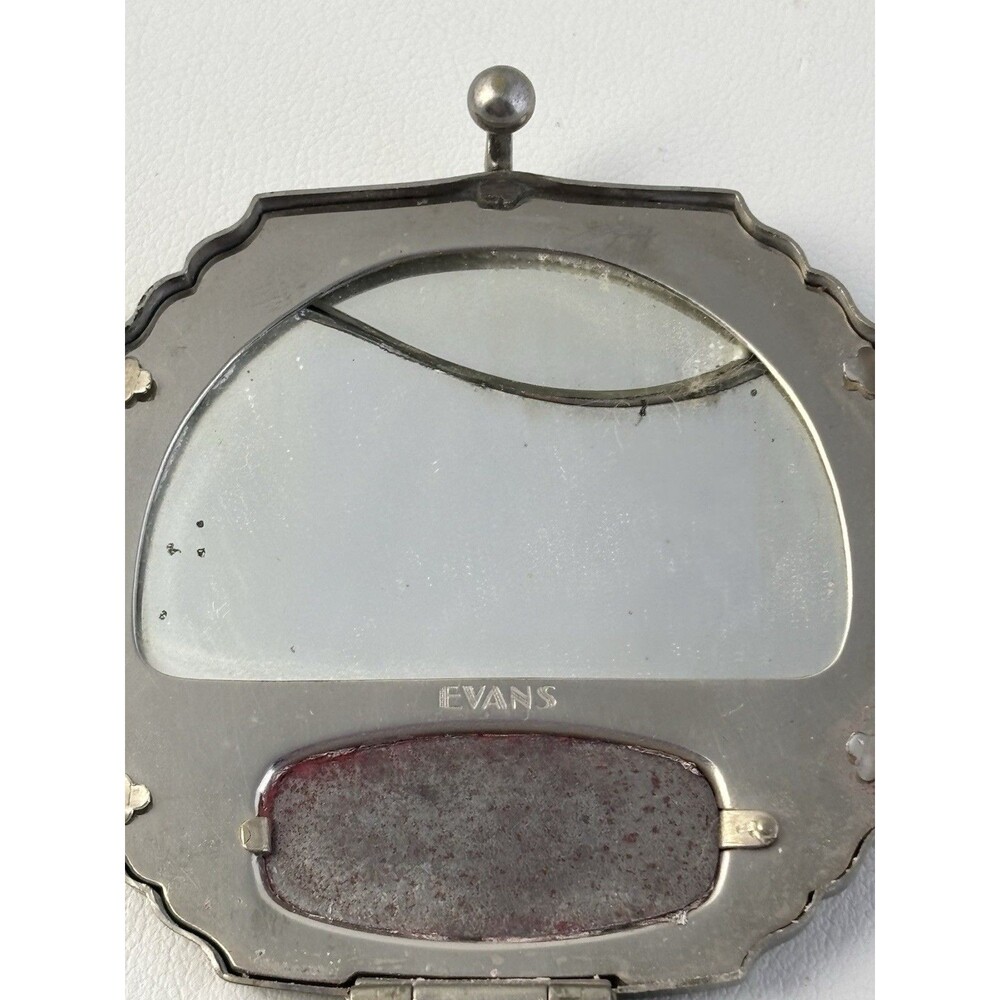 Evans 1920’s Art Deco Silver Metal Mirror Compact Guilloche Enamel With Stand - Picture 7 of 11